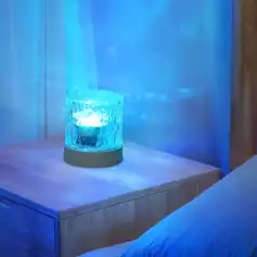 Elegant blue LED lamp with textured glass design, perfect for eye relaxation and ambiance at Monalisa Store.
