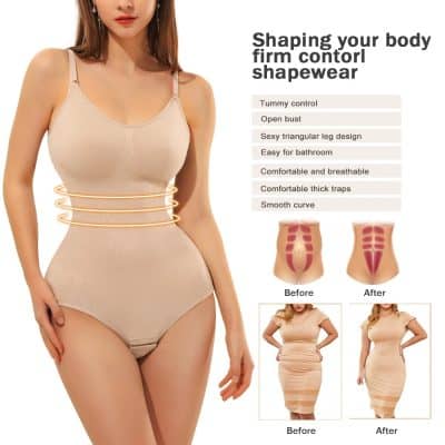 Comfortable, breathable tummy control shapewear for women, enhances figure with open bust design, sexy triangular legs, thick traps, smooth curves, ideal for slimming and body contouring.