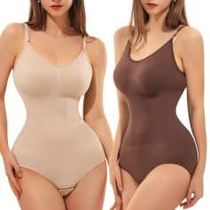 Seamless shapewear body suit for waist and tummy control, adjustable straps, breathable fabric, perfect for women seeking slimming and shaping under clothing.