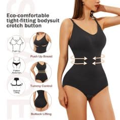 Eco-friendly tight-fitting bodysuit with built-in crotch button, designed for body slimming and shaping. Perfect for enhancing curves and tummy control.