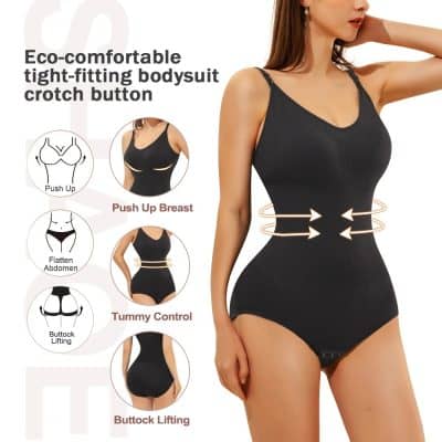 Eco-friendly tight-fitting bodysuit with built-in crotch button, designed for body slimming and shaping. Perfect for enhancing curves and tummy control.