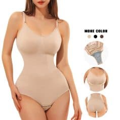 Seamless body shaper for women, lightweight and breathable, provides tummy control, back support, and enhances curves. Available in multiple colors with adjustable straps, ideal for everyday wear.