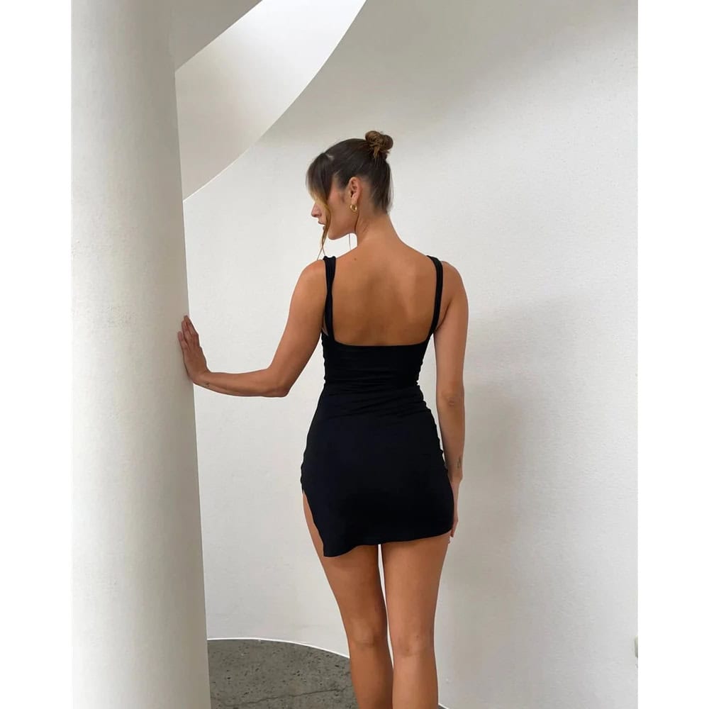 Elegant black sleeveless dress perfect for parties or casual wear, available at Monalisa Medical store. Shop high-quality women's fashion, clothing, and accessories now.