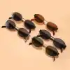 A trendy variety of sunglasses displayed on a pastel background, featuring different frame styles and lens shades, ideal for fashion-forward individuals seeking high-quality eyewear from Monalisa Store.