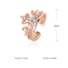 Rose gold ring with sparkling crystals, intricate floral and swirl design, perfect for stylish jewelry lovers. 2cm size, durable alloy material, ideal for special occasions or daily wear.