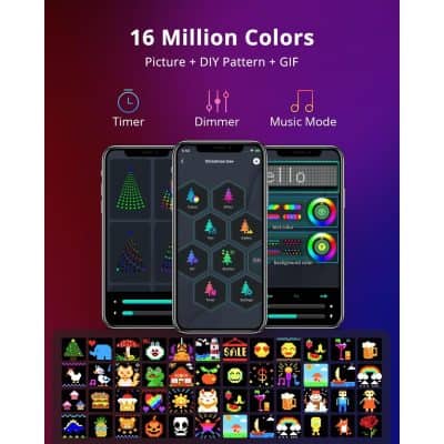 Bright and vibrant LED lighting app showcasing pattern customization for opt store displays and decorative lighting solutions with easy controls.