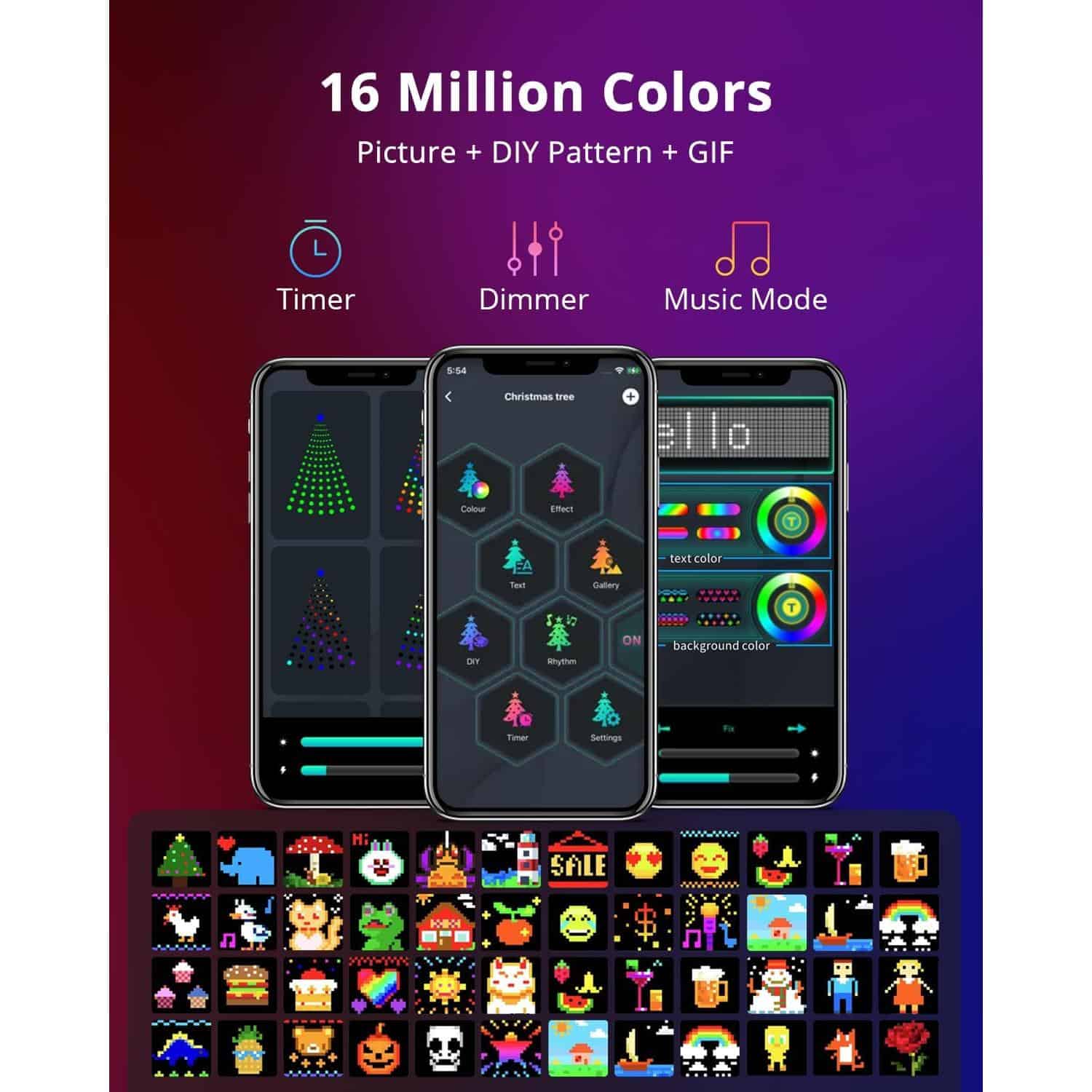 Bright and vibrant LED lighting app showcasing pattern customization for opt store displays and decorative lighting solutions with easy controls.