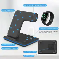 Ideal charging station for iPhones, AirPods, and Apple Watch with multiple charging areas and heat dissipation. Efficient, sleek design enhances device charging convenience.