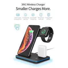 Elegant wireless charger for smartphones and smartwatches offering fast charging, touch ON/OFF light ring, and a modern design to keep your devices powered efficiently.