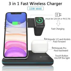 Efficient 3-in-1 wireless charger compatible with iPhone, AirPods, and Apple Watch for fast, cable-free charging. Perfect for Apple enthusiasts seeking sleek, all-in-one charging solutions.