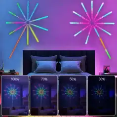 LED starburst wall art with multicolor lights for bedroom or living room decor, adjustable brightness, vibrant neon aesthetic.