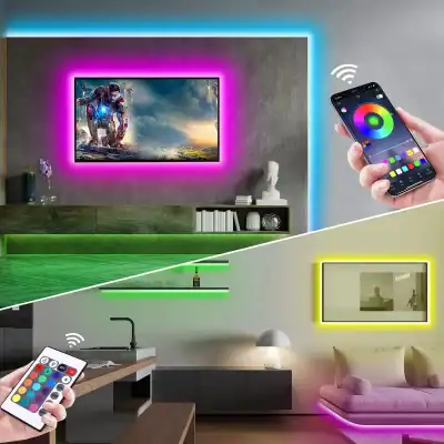 Smart LED lighting with remote app control for customizable home decor and mood lighting.