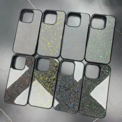 Sparkly phone cases with colorful holographic glitter for iPhone protection and style.