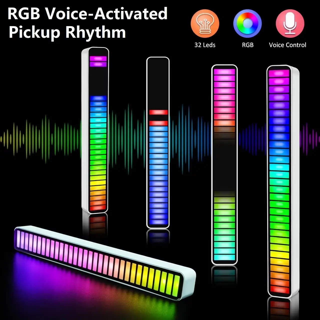 Voice-controlled RGB sound panel with 32 LEDs for customizable lighting. Perfect for home decor, parties, and events. Easy voice control for dynamic sound and light effects.