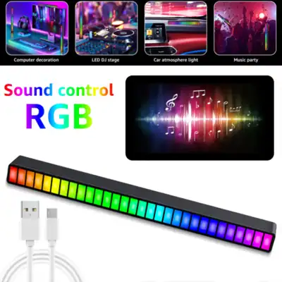 Colorful RGB music sound control LED strip for lighting decoration, suitable for parties, events, and entertainment setups.