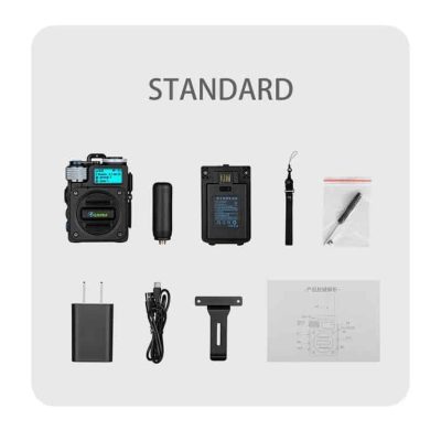 Optometry testing tools and accessories for eye care professionals, including a lensmeter, power supply, and measurement chart to ensure precise vision correction.