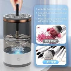 Makeup brush cleaner, automatic makeup brush washer, digital makeup brush cleaner, cosmetic brush cleaning device, professional makeup brush cleaner.