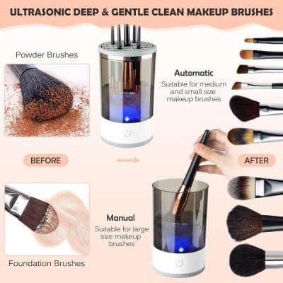 High-quality ultrasound deep clean makeup brushes for flawless skin care and makeup application. Suitable for all brush sizes, including powder, foundation, and large makeup brushes.