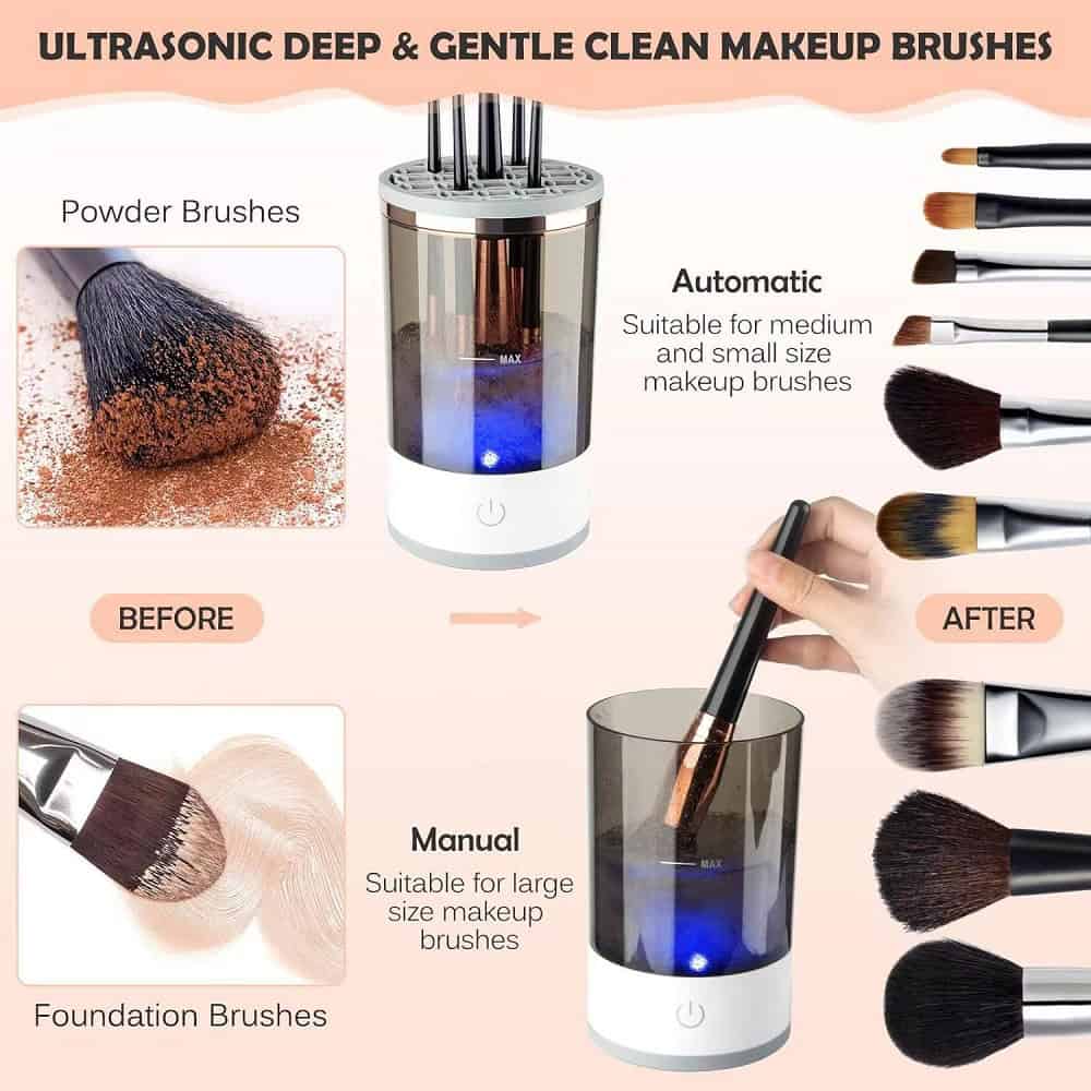 High-quality ultrasound deep clean makeup brushes for flawless skin care and makeup application. Suitable for all brush sizes, including powder, foundation, and large makeup brushes.