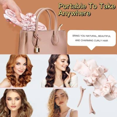 Elegant tote bag with hair accessories for curly hair styling.