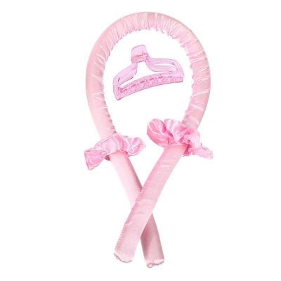 Pink baby safety clip for strollers and baby gear. Soft satin ribbons with ruffled bows, ensuring secure and stylish attachment. Perfect for parents seeking baby safety accessories.