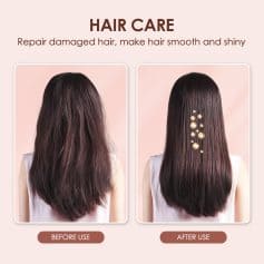 Before and after hair repair and shine treatment at Monalisa Store for healthy, smooth, and shiny hair.