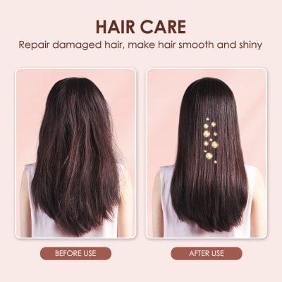 Before and after hair repair and shine treatment at Monalisa Store for healthy, smooth, and shiny hair.