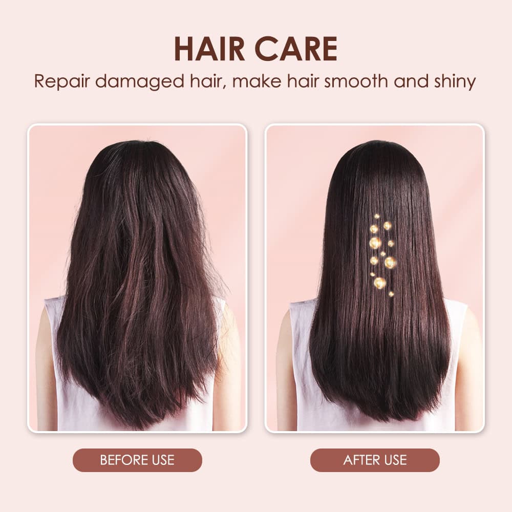 Before and after hair repair and shine treatment at Monalisa Store for healthy, smooth, and shiny hair.