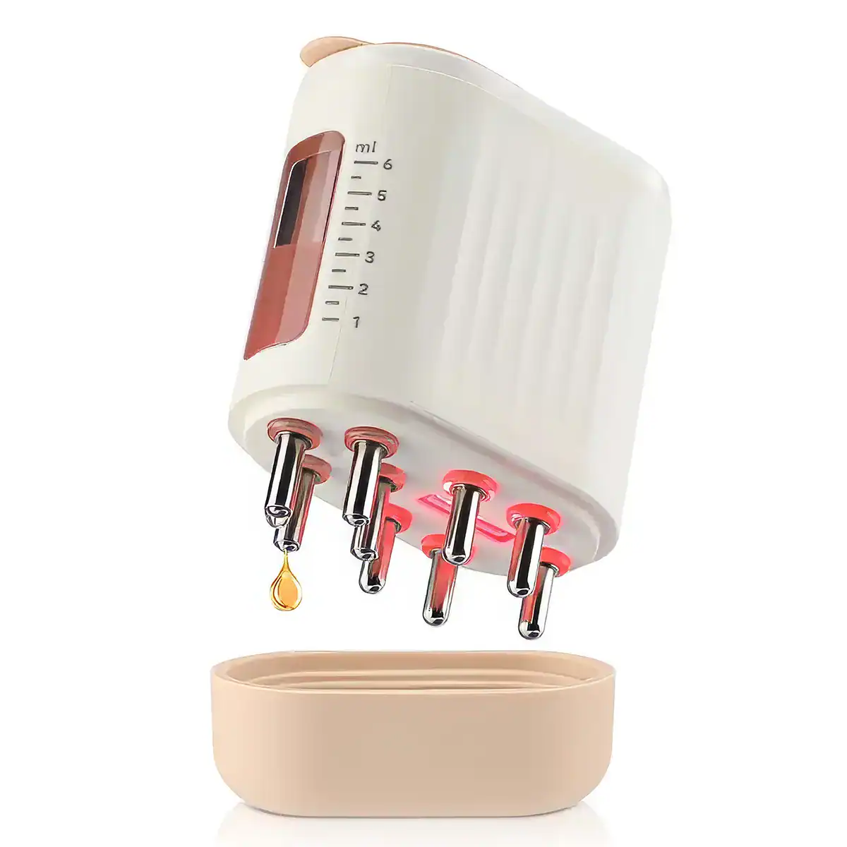 A modern electric oil diffuser with multiple nozzle tips releasing aromatic oils, ideal for home and spa relaxation, featuring adjustable settings for personalized ambiances.