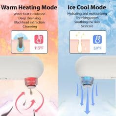 Ice Cool Mode with hydrating and moisturizing effects, shrinking pores, soothing the skin at 59°F.