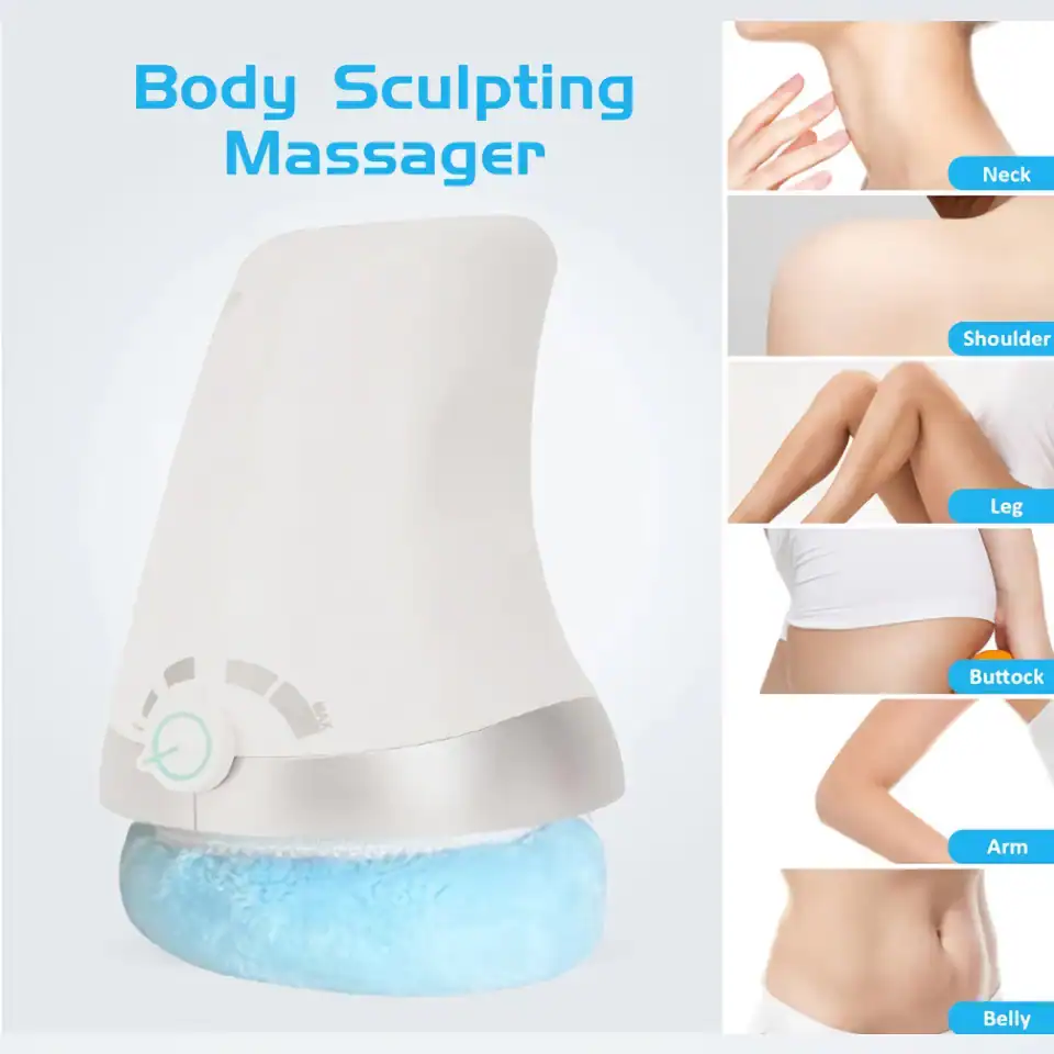 Portable body sculpting massage device for neck, shoulder, arm, leg, buttock, belly fat reduction. Effective fat burner and body shaping tool for a slimmer, toned physique.