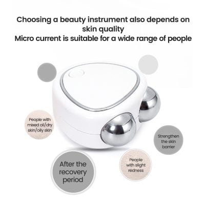 Portable microcurrent facial device for skin tightening and rejuvenation, suitable for diverse skin types including oily, dry, and sensitive skin.