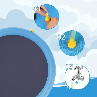 Inflatable pool, easy setup, step-by-step filling, safe for children, backyard pool, summer outdoor fun, bright blue inflatable.