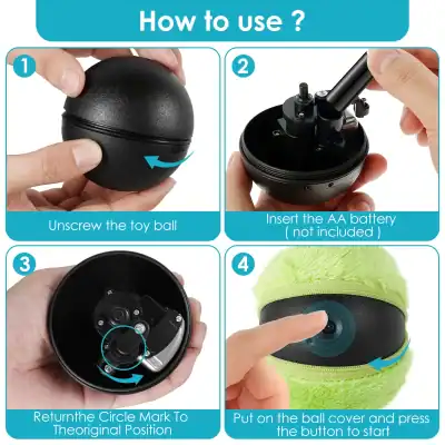 Unisex toy ball with easy-to-follow instructions for assembly, battery placement, and activation for engaging playtime.