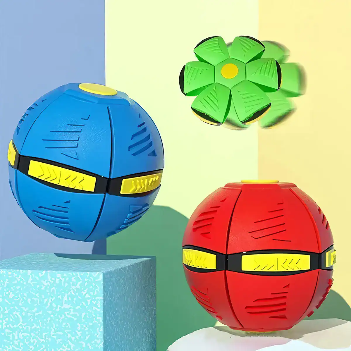 Colorful toy balls with vibrant blue, red, and green colors, designed for kids' play and entertainment. Perfect for outdoor or indoor activities, encouraging active play and development.