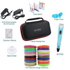 High-quality 3D pen for creative art and DIY projects. Includes travel case, PLA filaments, finger cover, power adapters, and operation manual for easy use and storage. Ideal for artists and hobbyists.