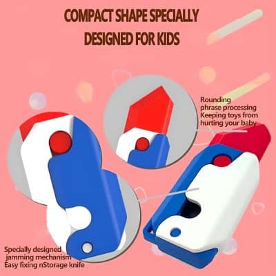 Colorful baby toy with rounded edges, designed to prevent hurting children, featuring easy-to-use fixing mechanism and non-storage knife for safe play.