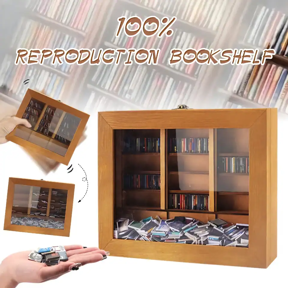 Interactive miniature bookshelf model with sliding doors, perfect for display or educational purposes. Features detailed wood finish and movable parts for engaging learning experiences.