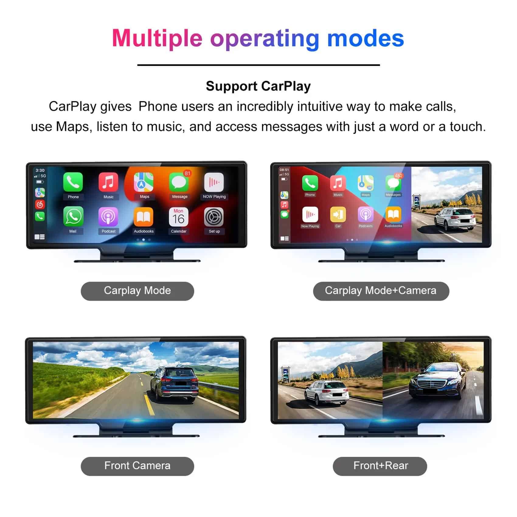 10.26" 4K Touchscreen Rearview Mirror Dash Cam with CarPlay & Android Auto - Image 7