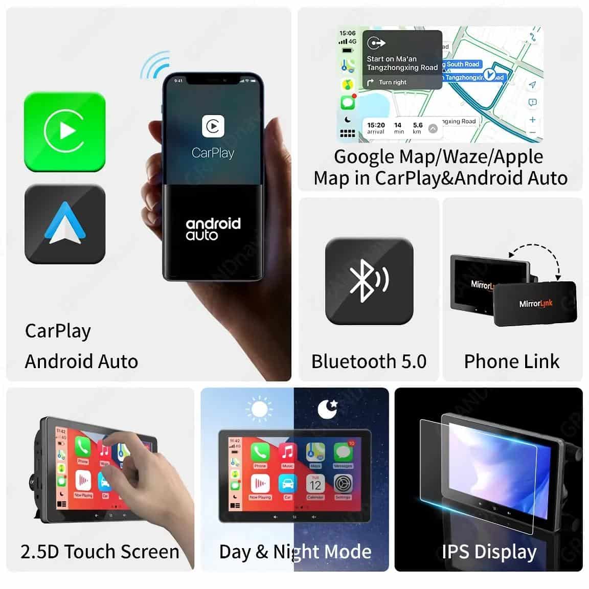 Universal 7" Touch Screen Multimedia Video Player with Wireless CarPlay & Android Auto - Image 9