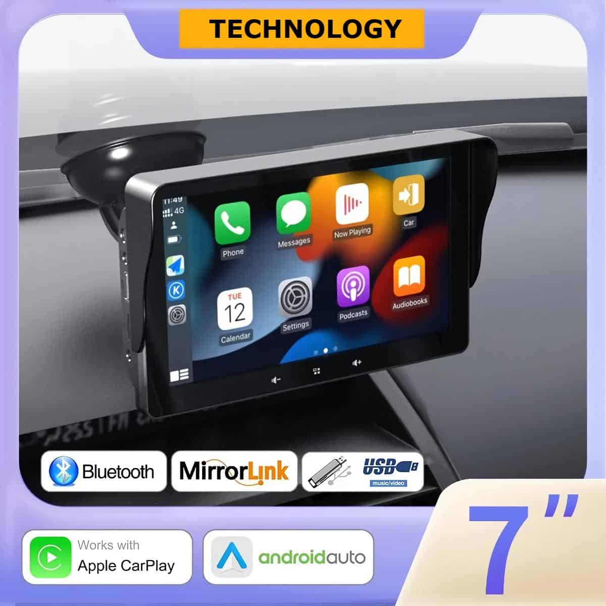 Universal 7" Touch Screen Multimedia Video Player with Wireless CarPlay & Android Auto - Image 2