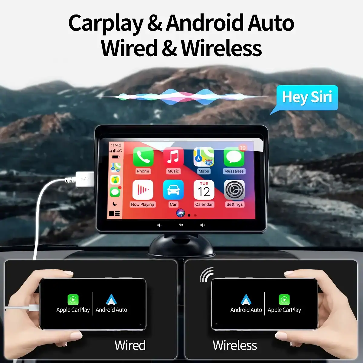 Universal 7" Touch Screen Multimedia Video Player with Wireless CarPlay & Android Auto - Image 4