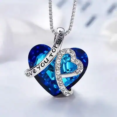 Blue Crystal Heart Pendant Necklace