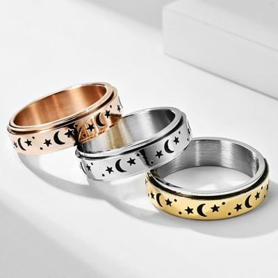 Alternative view of Moon & Star Anti-Stress Spinner Ring