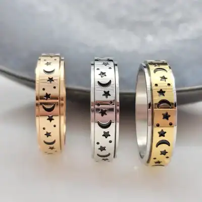 Moon & Star Anti-Stress Spinner Ring
