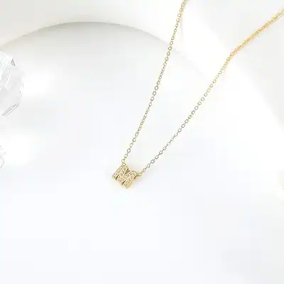Alternative view of Trendy Gold Color Initial Letter Necklace with CZ Charm