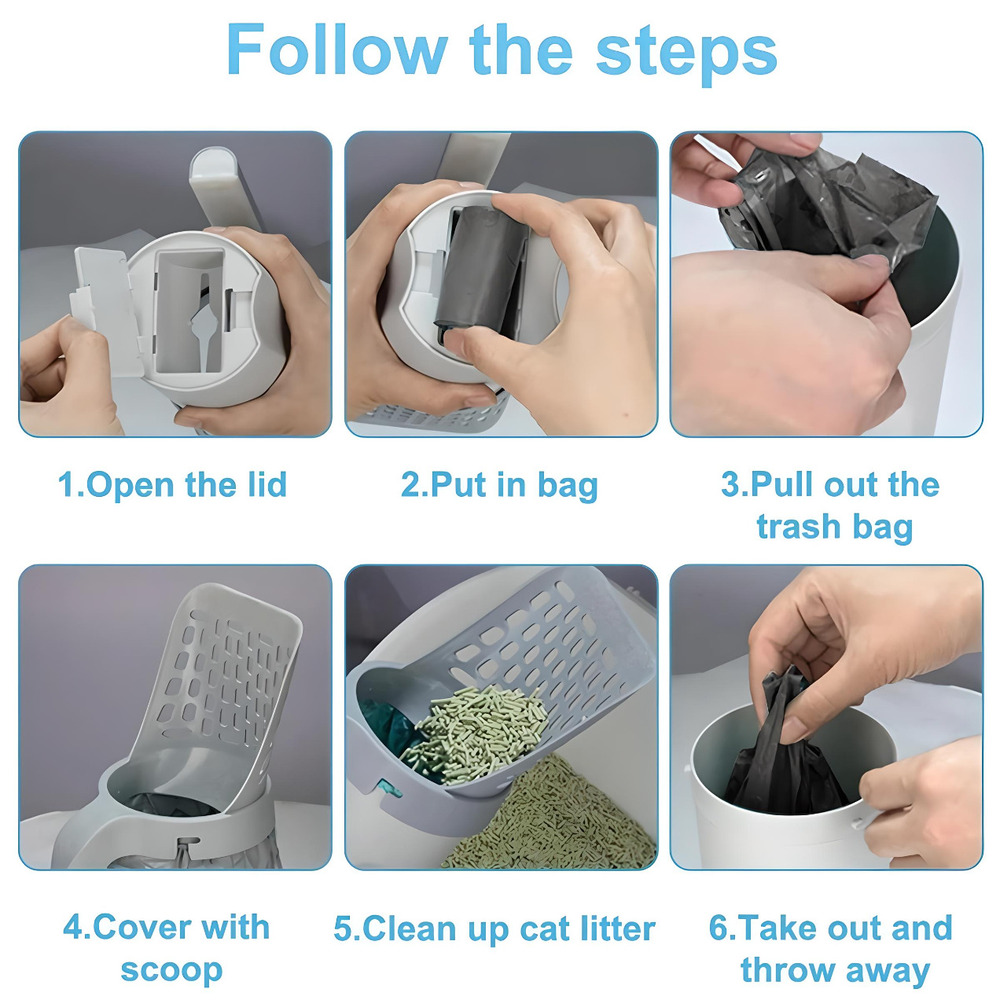 Multi-Functional Cat Litter Scoop with Integrated Waste Container and Refill Bags - Image 5