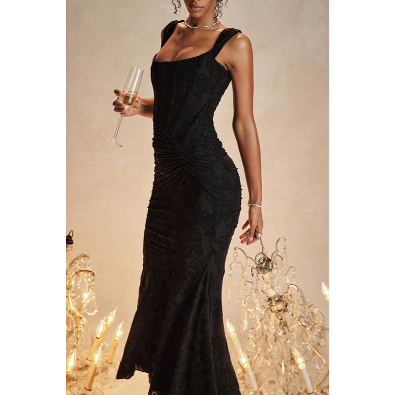 Elegant Ruffled Evening Maxi Dress with Zipper Detail - Image 5