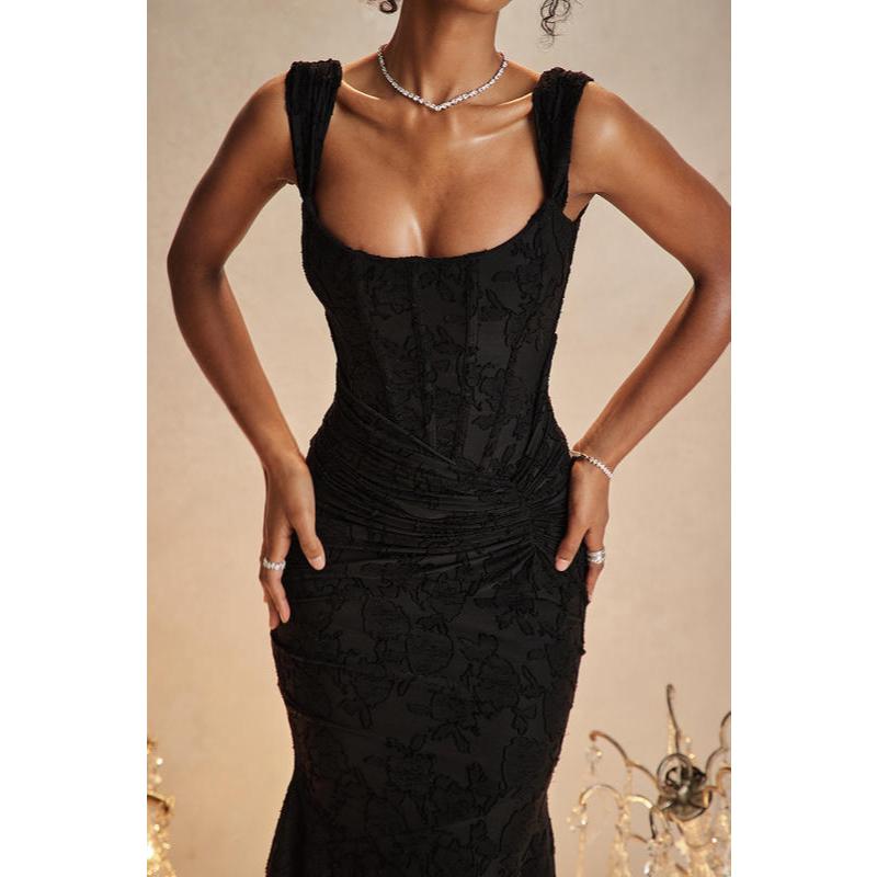 Elegant Ruffled Evening Maxi Dress with Zipper Detail - Image 4