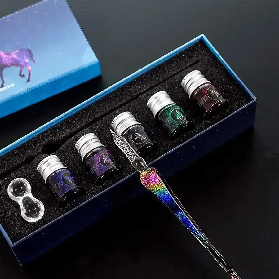 Rainbow Crystal Glass Dip Pen Watercolor Set - Creative Art Stationery Gift - Image 3